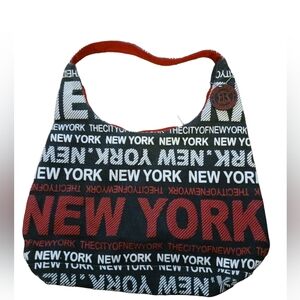 Robin Ruth NEW YORK canvas hobo shoulder bag.  Womens.  Black, red, and white.